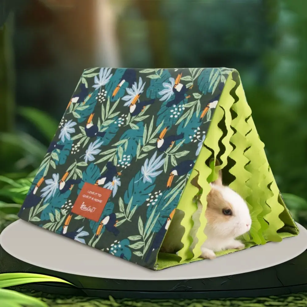 

Cartoon Hamster Hiding House Breathable Parrot Pattern Hamster Triangle Tunnel Hamster Tent with Tassel Guinea Pig Nest