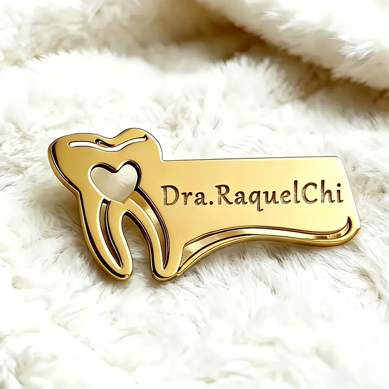 For Doctor Nurse Healthcare Personalized Name Pins Badges Stainless Steel Custom Hollow Cutting Nameplate Brooch Pin Accessory view 6