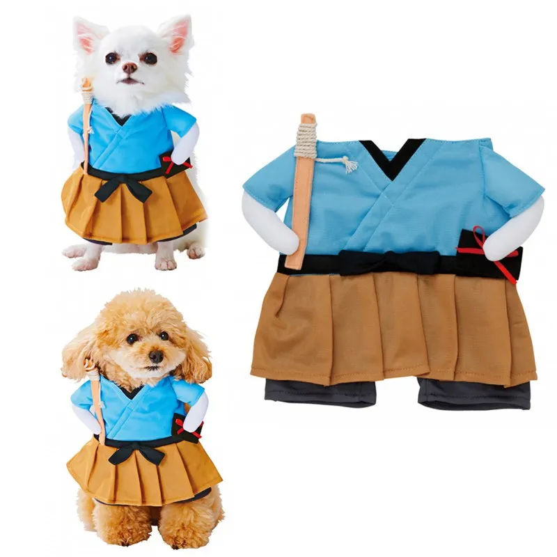 Free Ship Funny Pet Clothes Cosplay Samurai Dog Cat Halloween Party Cute Costume Clothing Comfort For Small Medium Dog Chihuahua