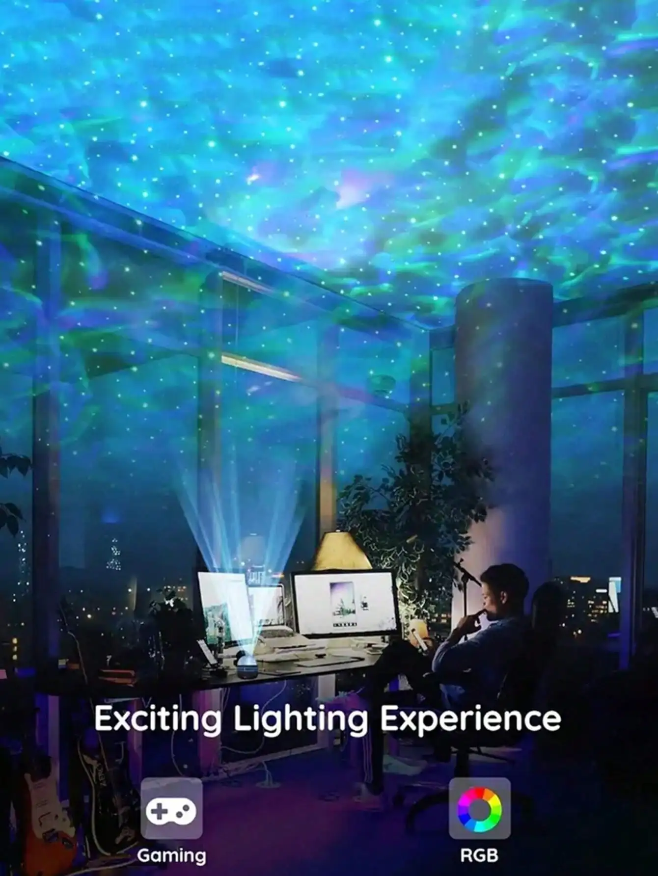 USB Remote LED Dynamic Water Ripple Lamp - Multi-Color Projection for Home, Party & Romantic Atmospheres