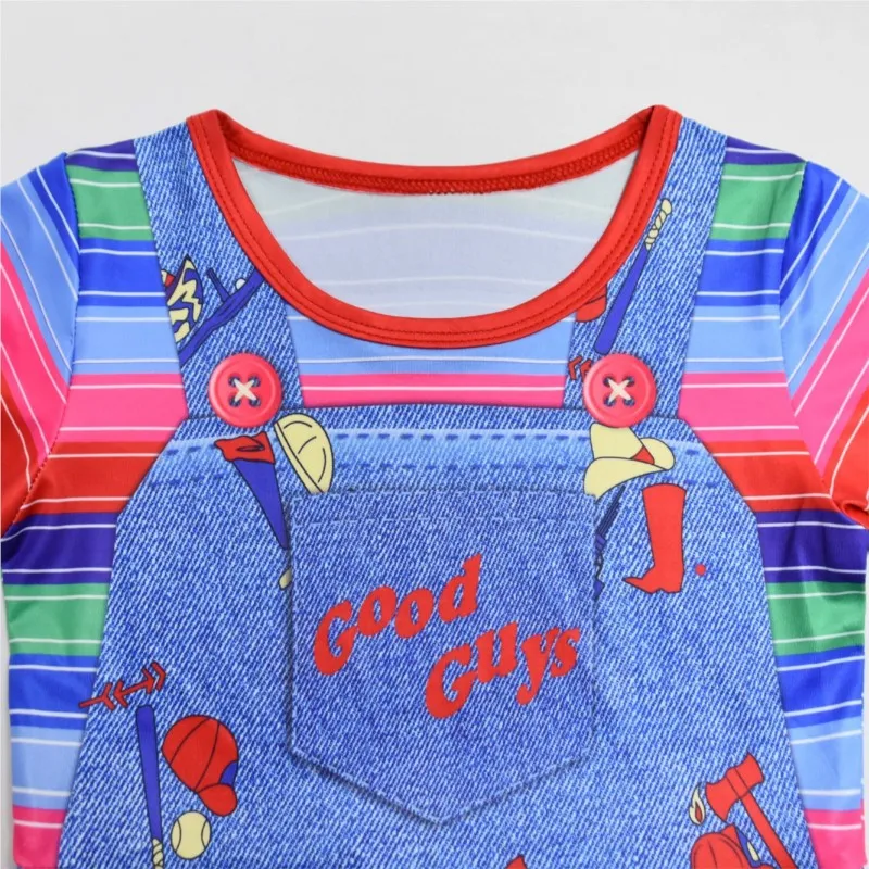 Fashion Baby Girl Chucky Custome Dress Short Sleeve Teens Child Cosplay Vestido Halloween Party Carnival Kids Clothes 4-8Y - view 5