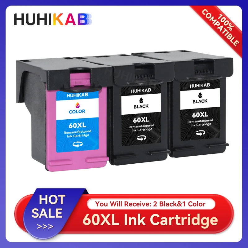 

HUHIKAB Ink Cartridge 60 Replacement For HP 60XL For HP60 XL CC641WN CC644WN for C4680 D2680 D1660 D2530 F2430 F4210 Printer