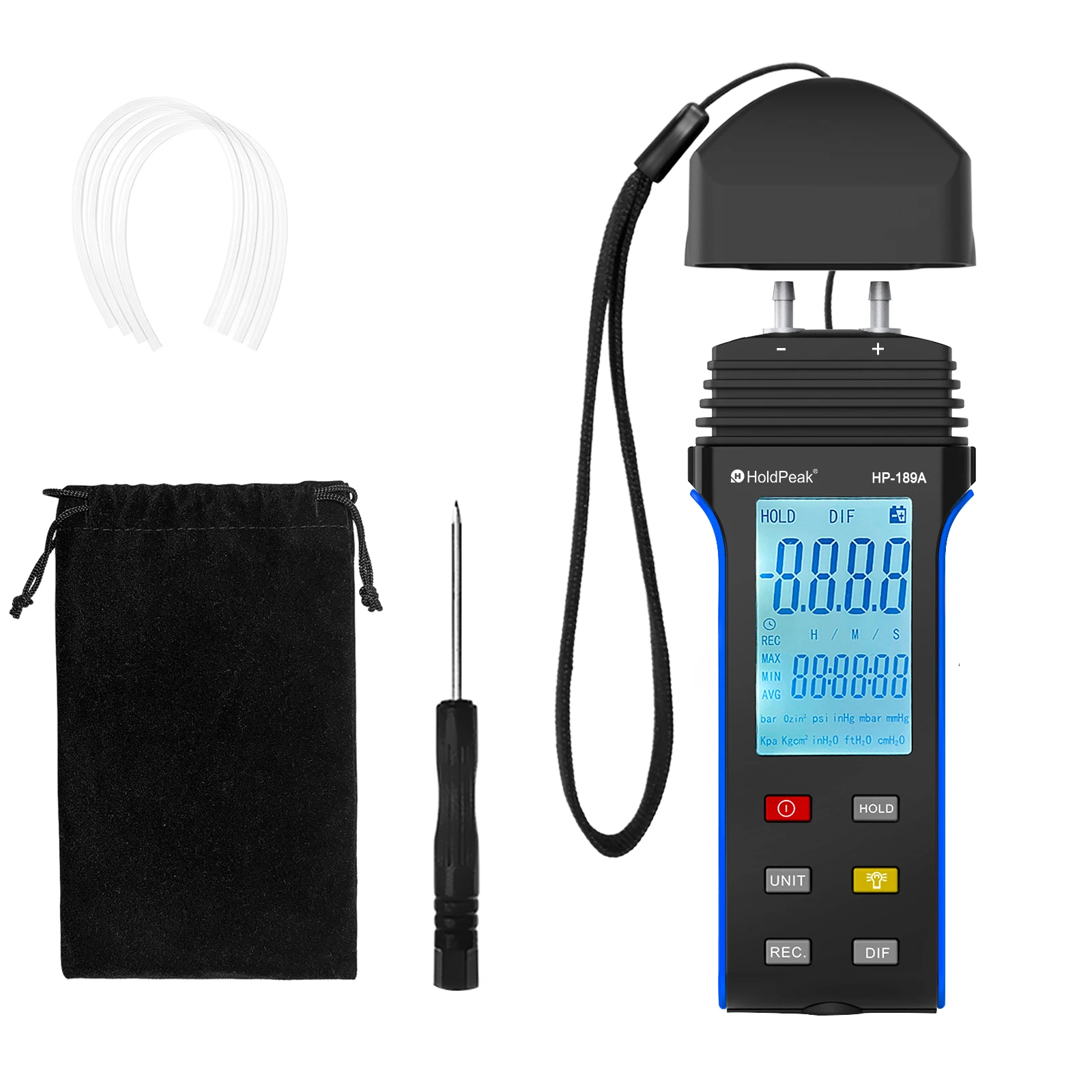 HP-189A Digital Manometer Dual-Port Manometer Gas Pressure Tester LCD Display With Backlight for any gas pressure system trouble