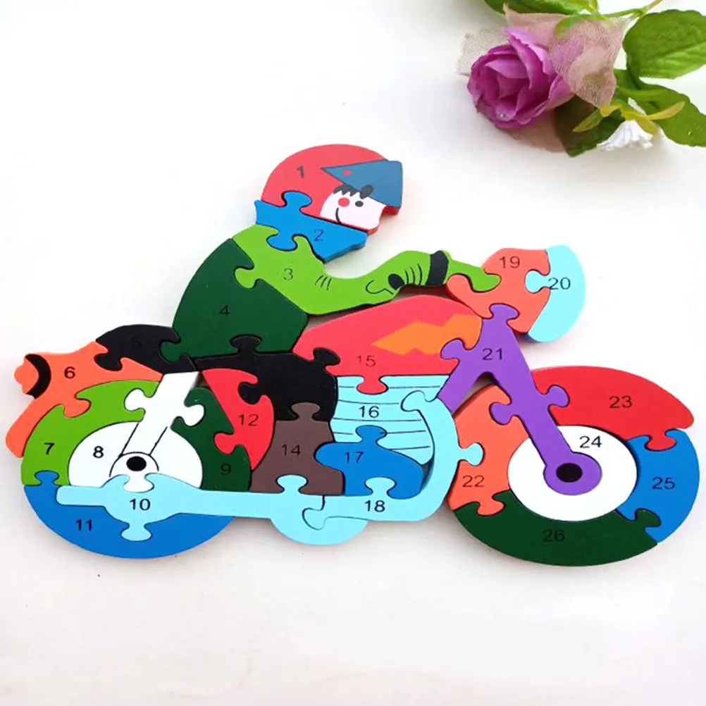 Wooden Motorcycle Jigsaw Puzzle 3D Educational Kids Puzzle for Boys Girls Early Learning Hand Eye Coordination Training Gift