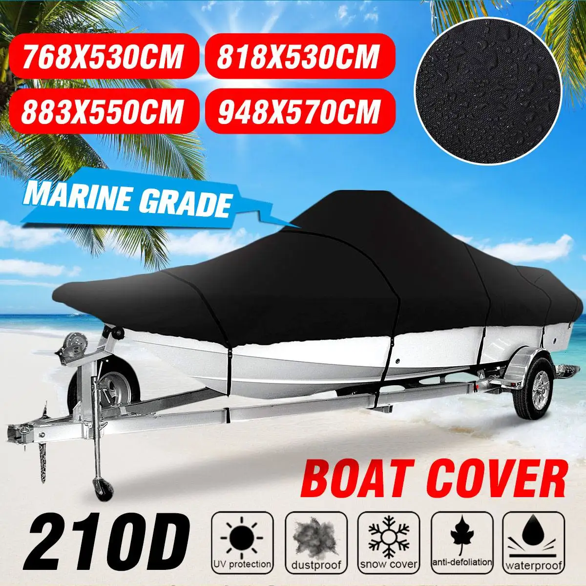 

17ft-25ft Heavy-duty Trailerable Boat Cover 210D Waterproof Fish-Ski V-Hull Boat Mooring Cover Dust-proof Anti-UV Protection