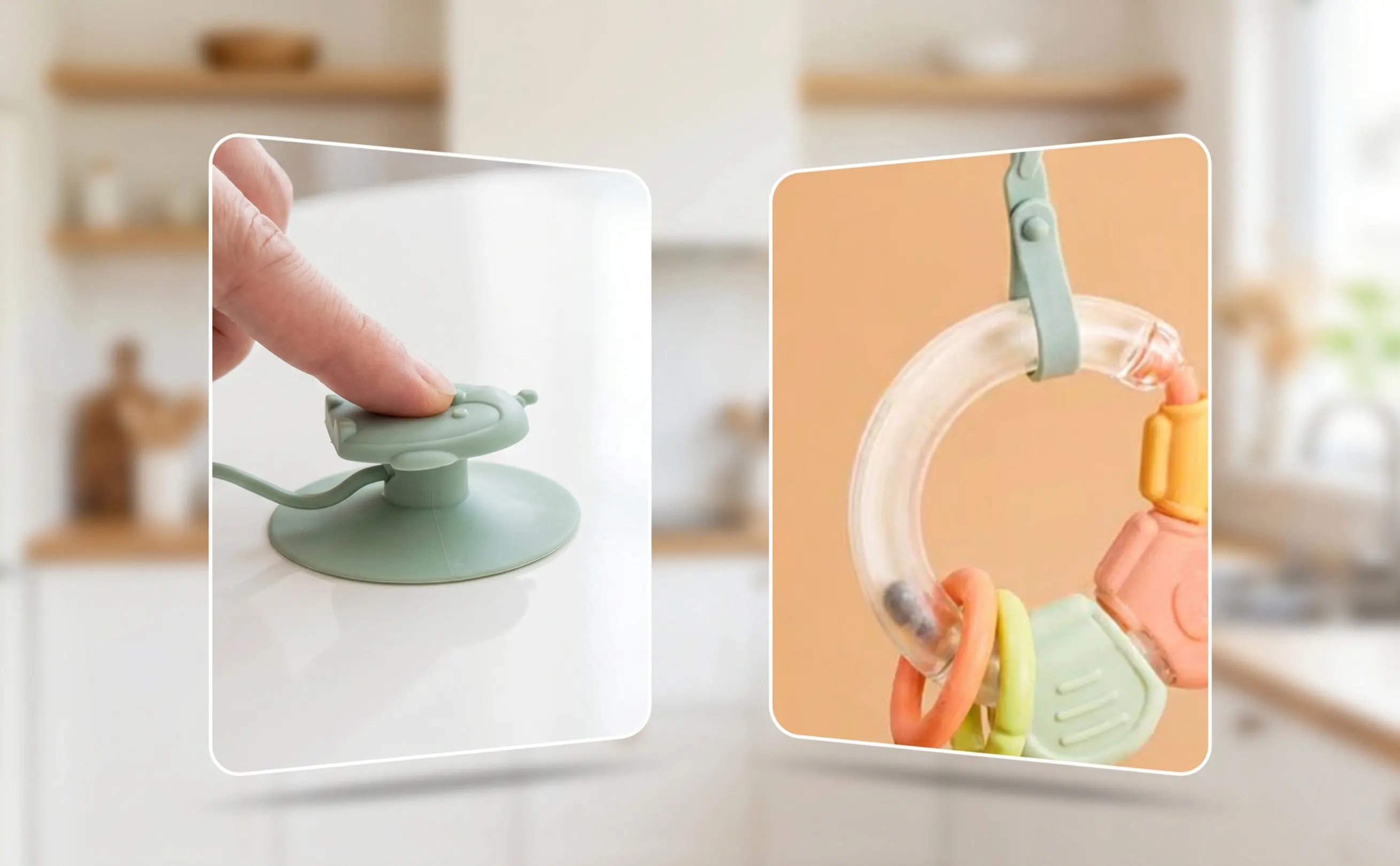 1Pair Reusable Silicone Utensils Holder Strap with Suction Cup Bottom for Infant Spoon Fork Stability Prevent Falling Dining