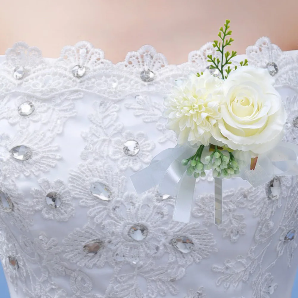 1 مجموعة 1 مجموعة زهرة اصطناعية بروش زهور المعصم لحفل زفاف العروس وصيفة الشرف حفلة واقعية الصدار ديكور محاكاة الأزهار #3