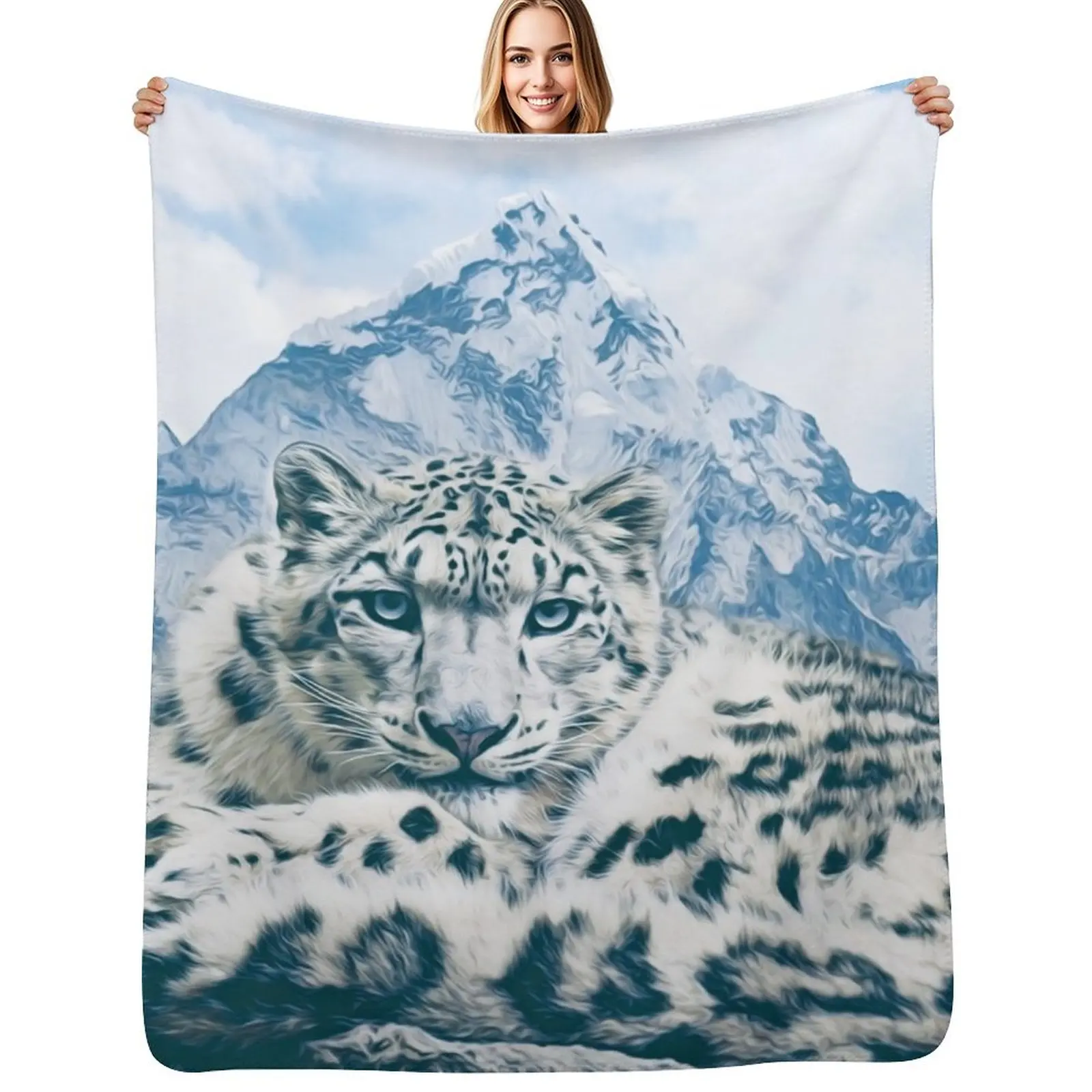 

Snow Leopard Over the Mountains Throw Blanket Luxury Stuffeds Single Thermals For Travel Blankets