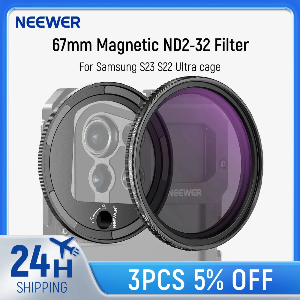 Neewer-magnética Variável Telefone Lens Filter Conjunto com m Anel Adaptador de Montagem Fit para Samsung Galaxy S23 S22 Ultra Nd232 67 mm