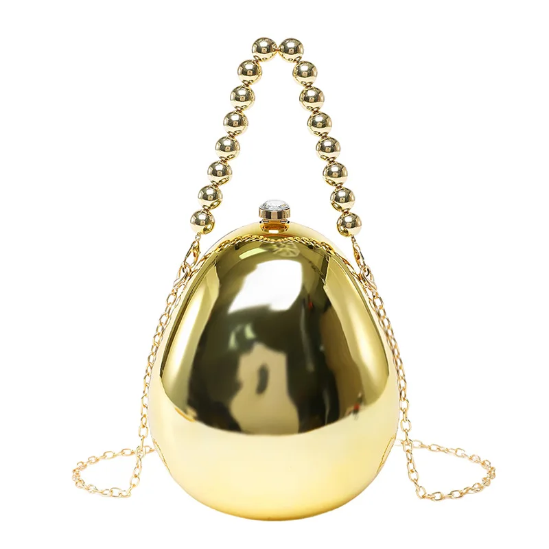 New Acrylic Women Evening Party Bag Crossbody Egg Shape Clutch Bag Gold Silver Cute Shiny Shoulder Metal Bags Small Purse