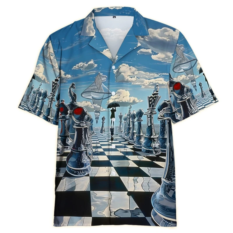

Рубашка Мужская/Женская с 3D-принтом, модная однобортная Гавайская блузка с лацканами, с короткими рукавами, с принтом в виде игры шахматы