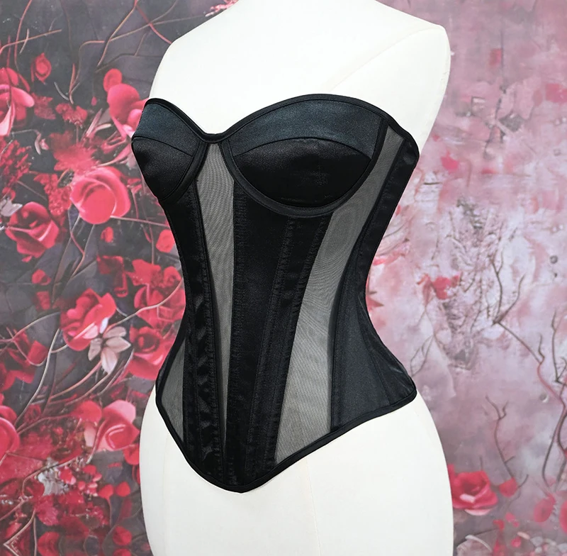 Fashion Overbust Corset Tops for Women Mesh Sexy Lace Up Busiters Slimming Fit Body Shaper Lingerie Plus Black Corsets Korset