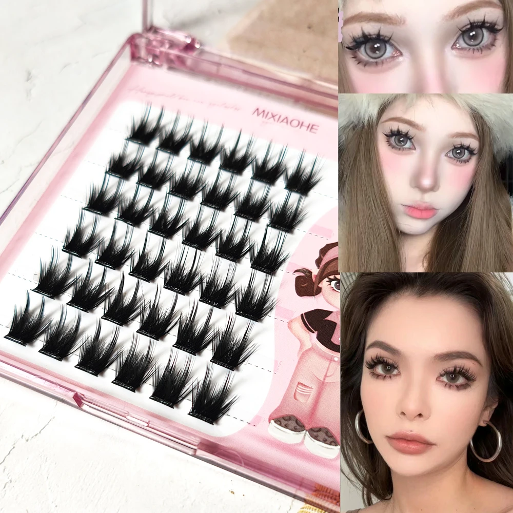 NO NEED GLUE 6 Rows Makeup False Eyelashes Cluster Natural Thick Eye Lasehs Extension Self-adhesive Eyelash Reusable