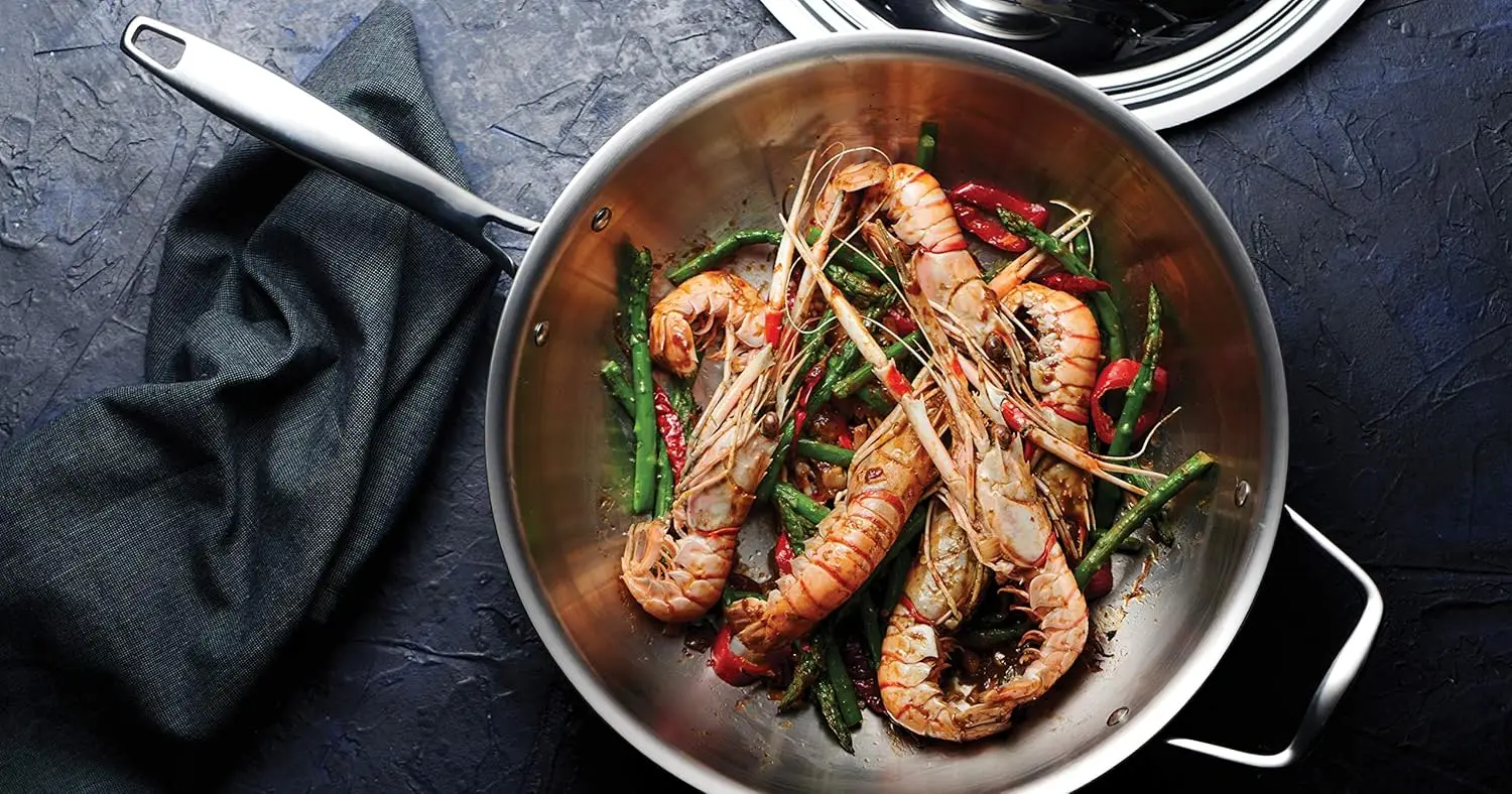 12.5-Inch Stainless Steel Wok with Lid, Induction-Ready, Dishwasher-Safe, NSF-Certified for Even Cooking