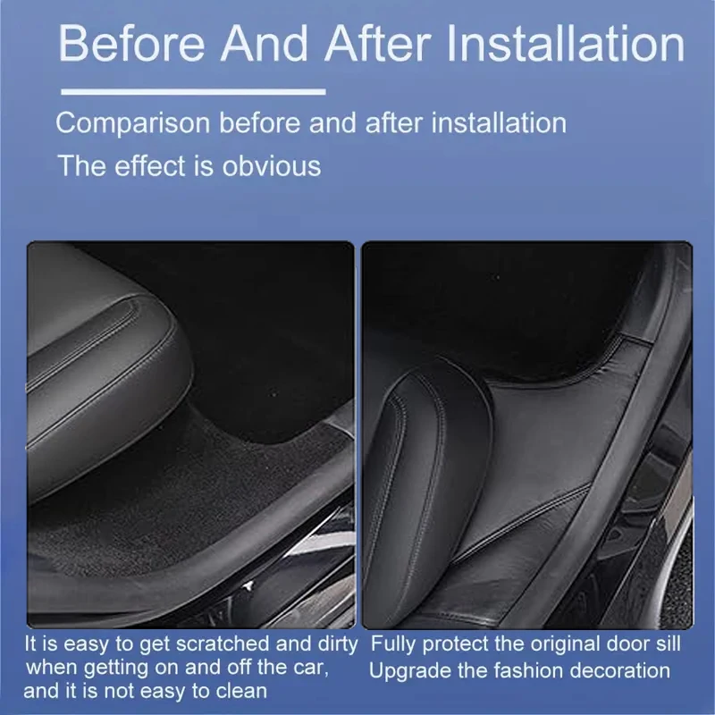 For Tesla Model Y Rear Door Sill Protective Pad Cover Leather Guards Threshold Bumper Strip Rear Seat Anti Kick Pads Accessories