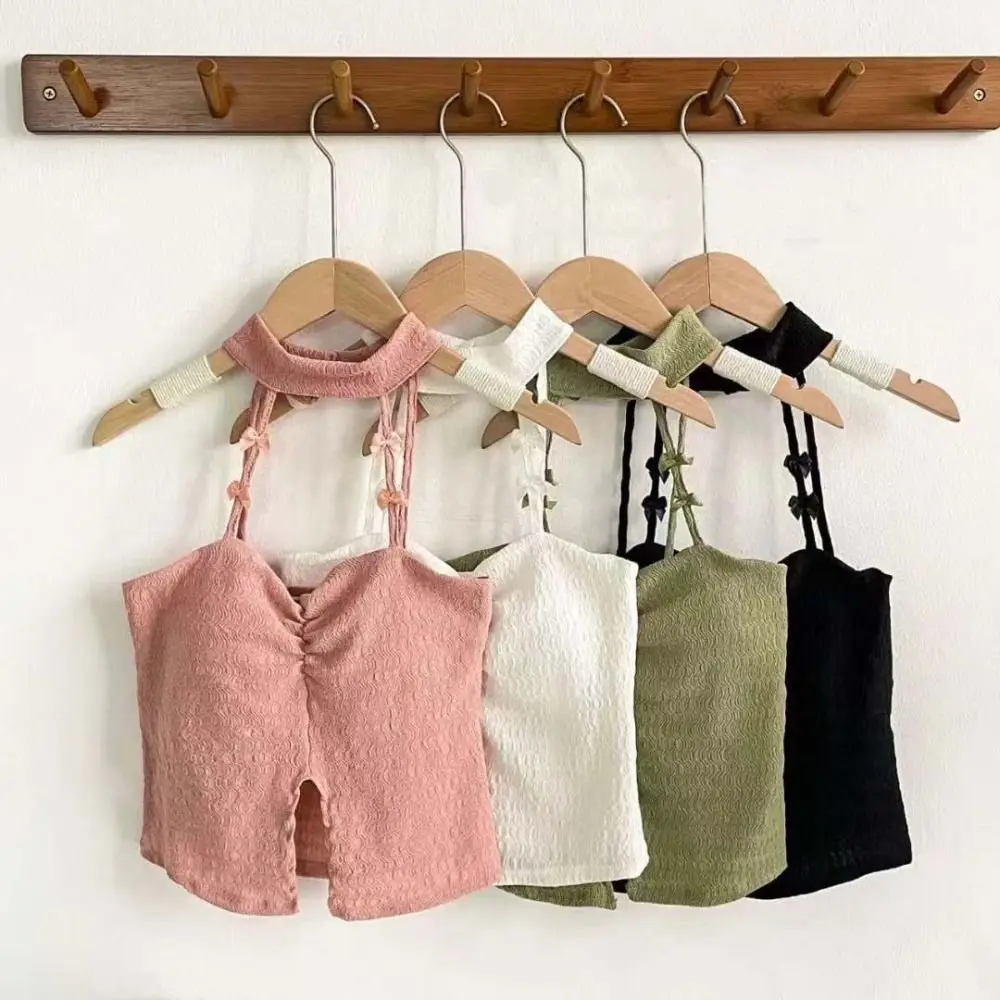 

Fashion Sleeveless Bow Halter Camisole Sweet Spicy Girl Style Off Shoulder Camisole Hollow Irregular Slim Crop Top Seaside