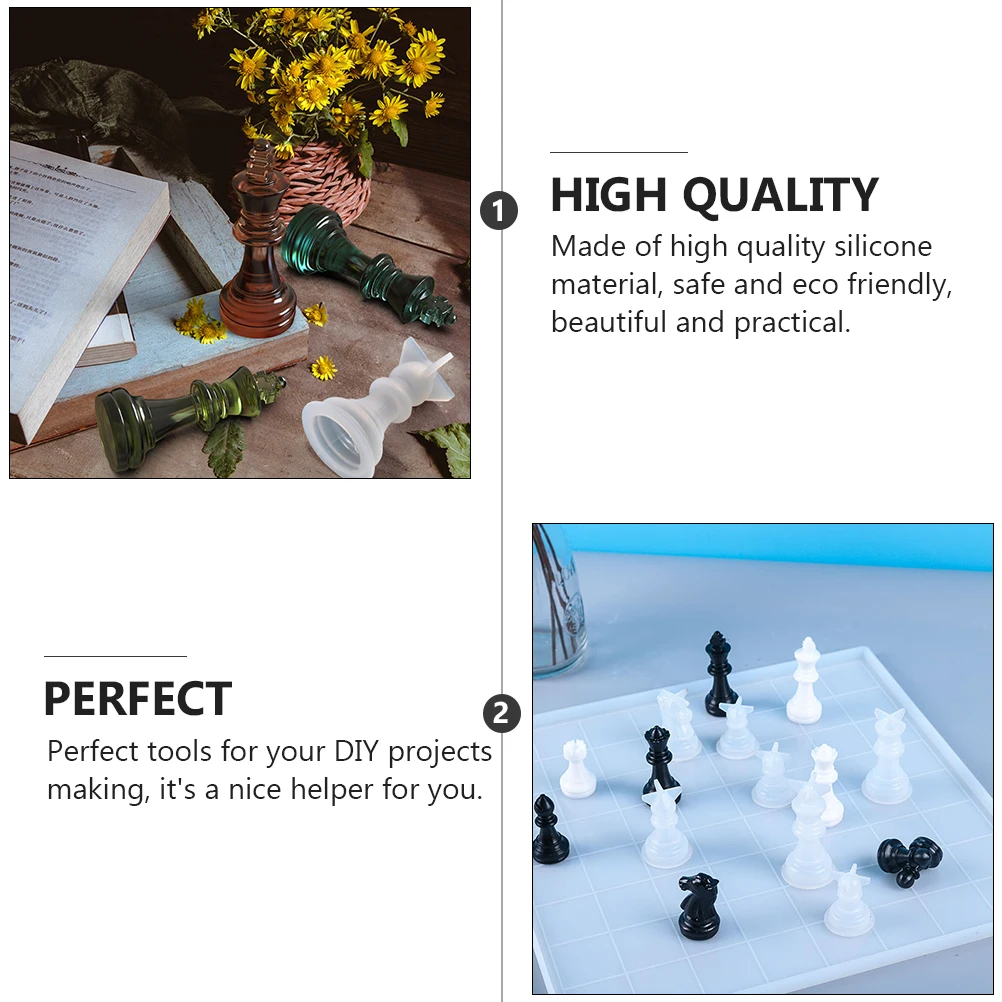 

6Pcs DIY Chess Pieces Mold Silicone Non-Stick Eco-Friendly Material Chess Making Tool for Crafts DIY Projects Crystal Epoxy Mold