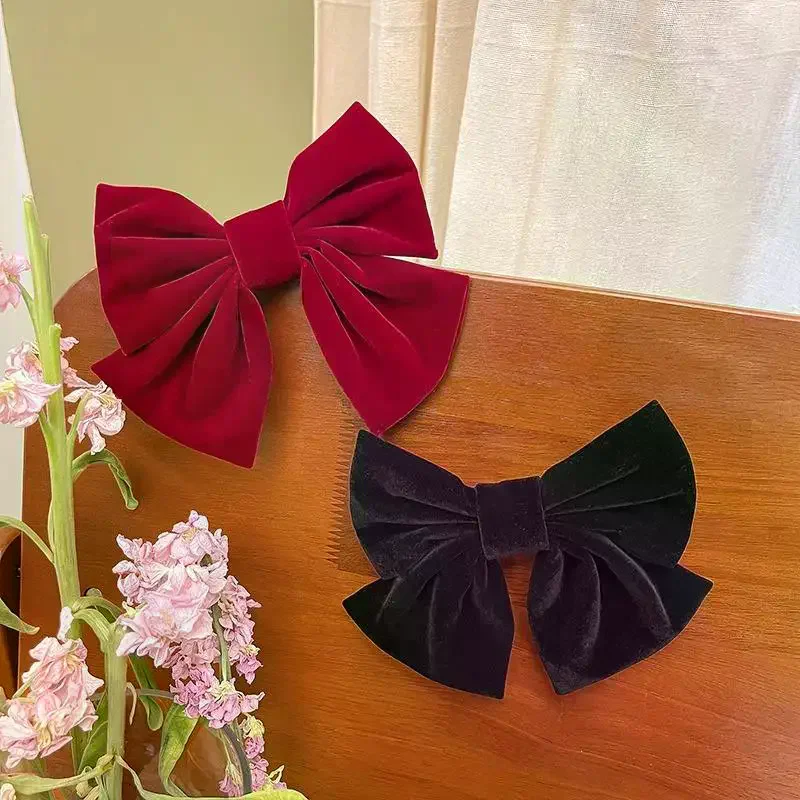

Темпераментная красная бархатная заколка для волос с большим бантом для женщин, модная ретро заколка с бантом на затылке, элегантные аксессуары для волос принцессы