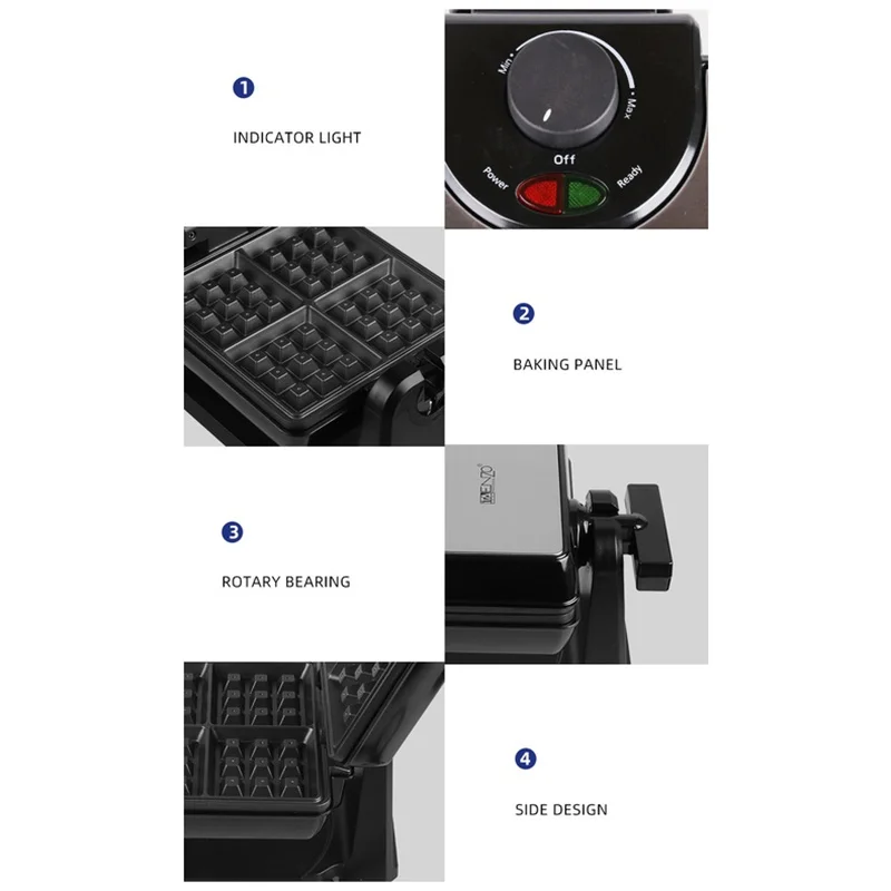 Home Double-sided Sandwich Breakfast Toast Press-baked Deep Grid 4 Slices Bread Waffle Maker Waffle Machine  Cake Machine