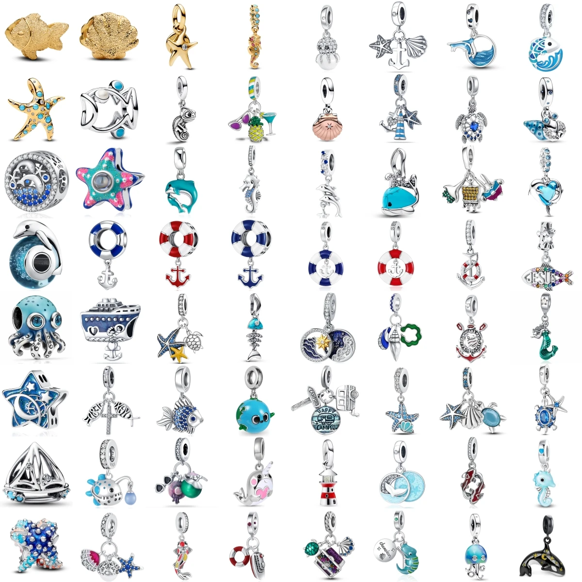

Hot Sale 925 Silver Ocean Series Octopus Shell Starfish Seahorse Anchor Charms Beads Fit Original Bracelet DIY Fashion Trinkets