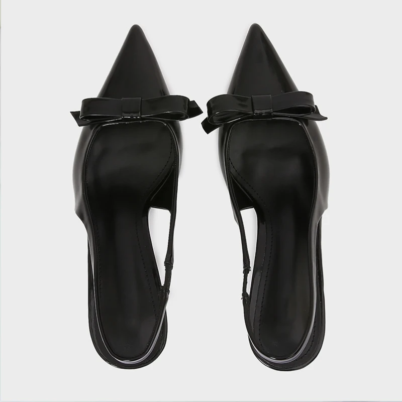 Brand Designer White Women High Heel Shoes Sweet Bow Patent Leather Elegant Stilettos Slingbacks 2025 Summer Sandals for Female