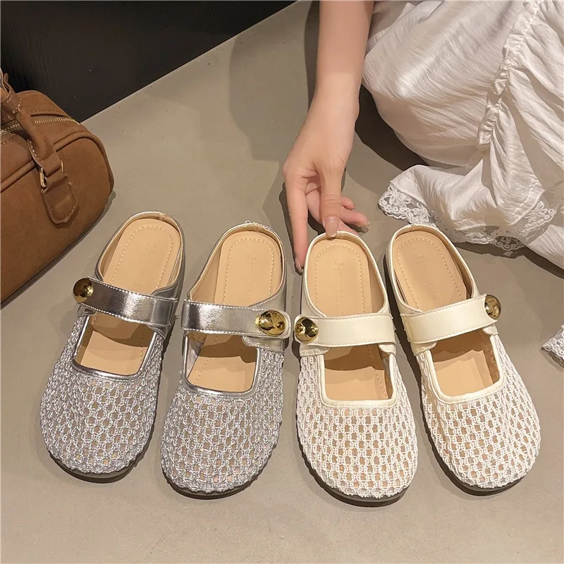 2025Women's Slippers Summer Breathable Mesh Shoes Hollow Out Slippers for Women Flat Sandals Casual Beach Slides Sandalias Mujer
