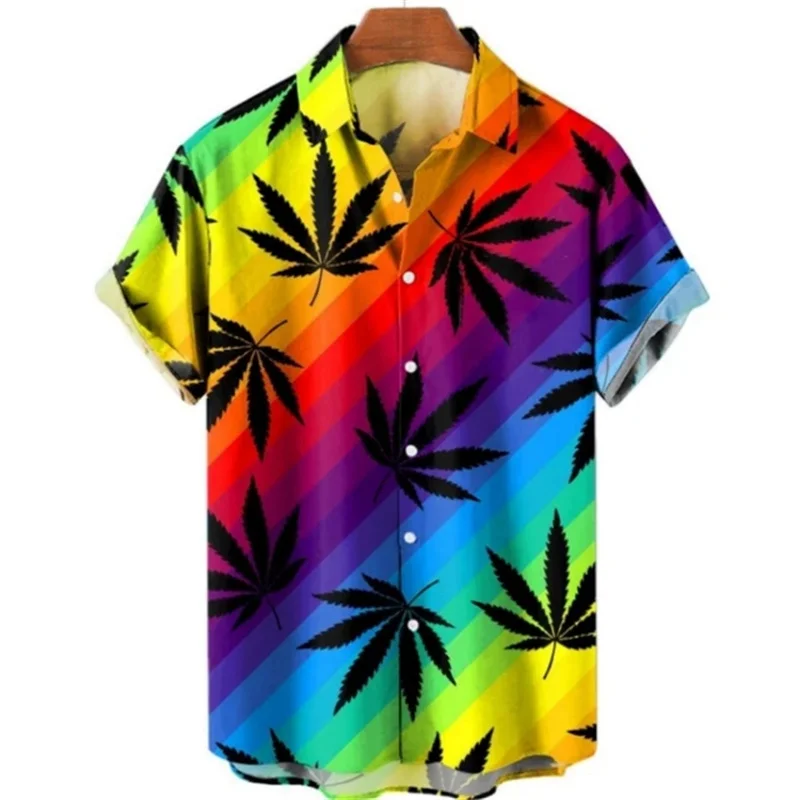 2024 Summer Oversized Romantic Men\'s Shirts Rainbow Pattern Fashion Short Sleeve Print Simple High Quality Street Loose Hawaiian