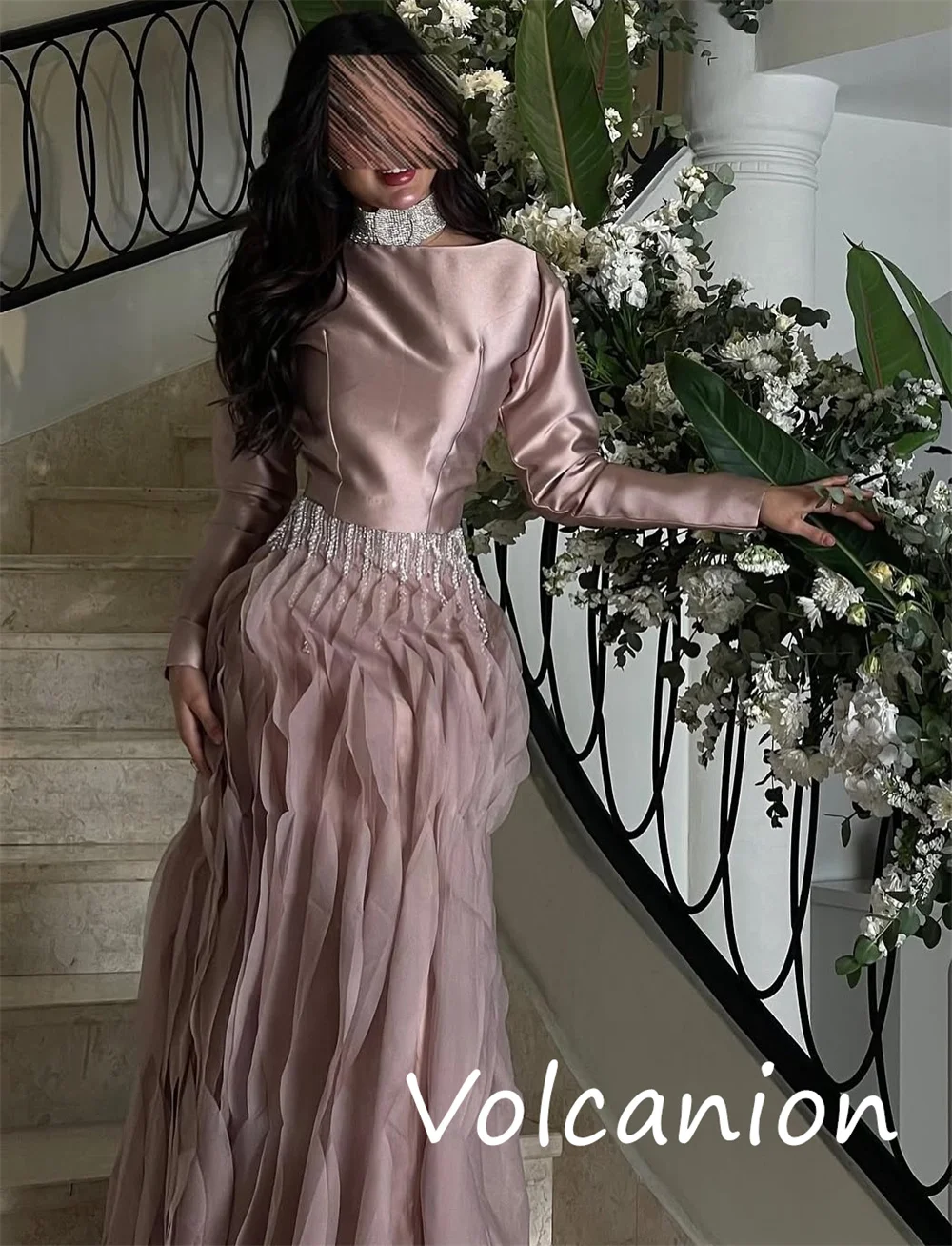 Personalizado Formal clásico Charmeuse lentejuelas plisado A-line cuello alto vestidos largos ocasión a medida Sexy