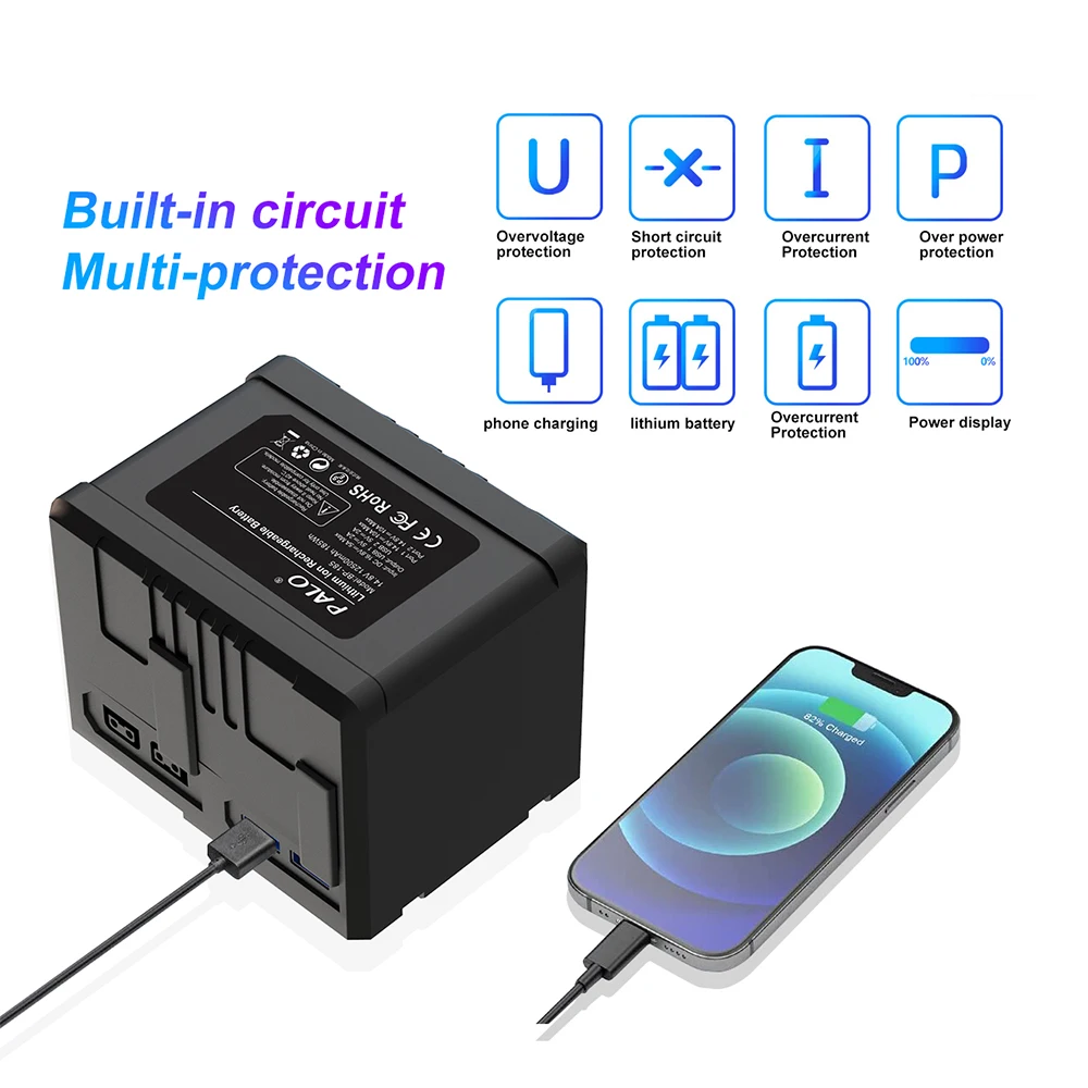 PALO V Mount Battery BP-185 BP-222 for Sony V-Lock BP Batteries Camcorder Broadcast LED Video Light Blackmagic URSA Mini Pro