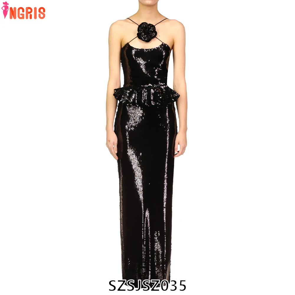 

2025 New Arrival Spring Fashion Long Bodycon Black Sequin Party Dress Women's Evening Gown Women's Party Wear-SZSJSZ035