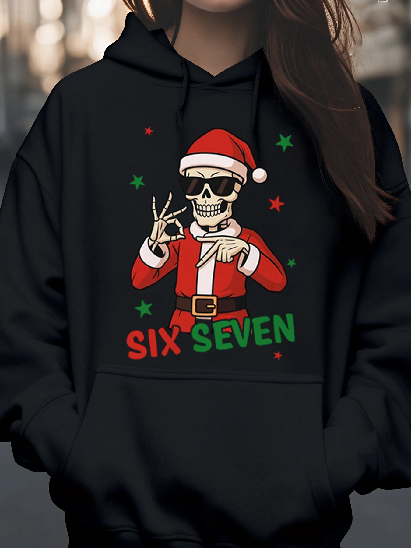 

Толстовка с рождественским принтом и скелетом Санта-Клауса, праздничная повседневная одежда для женщин