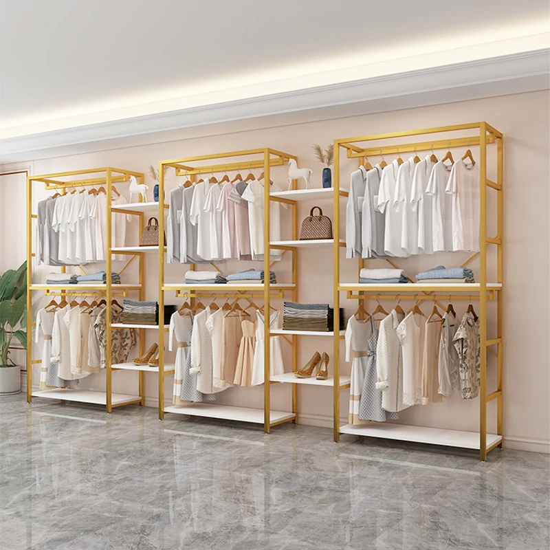 Clothing store display rack Floor-to-ceiling hanger shopping mall double bedroom shelf wardrobe