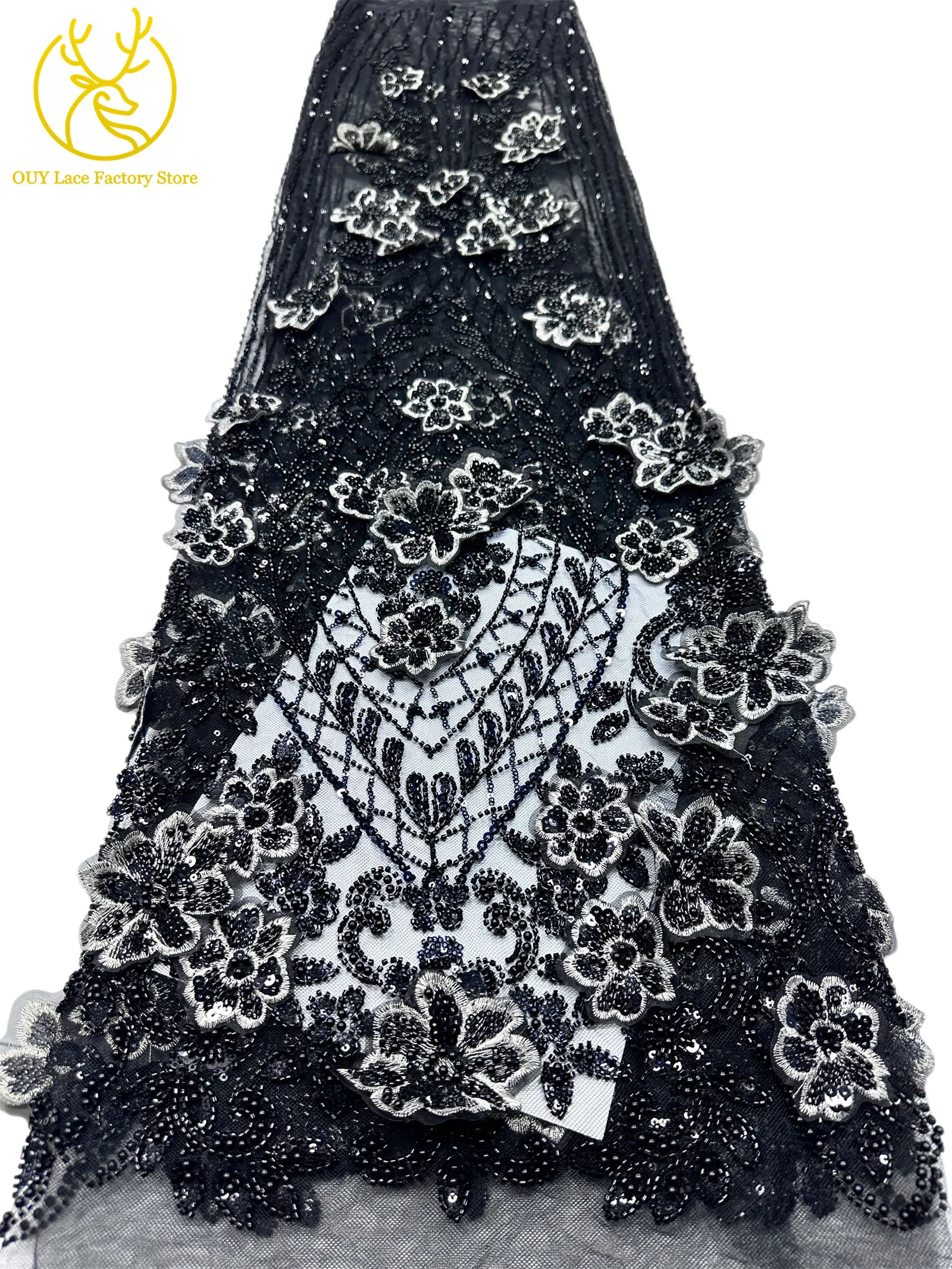 3D-Stickerei Blumen Französische Pailletten Perlenbesetzter Spitzenstoff aus Polyester 2026 Hochwertiger Afrikanischer Spitzenstoff für Hochzeitsfeiern Tüll 5 – Detail 31