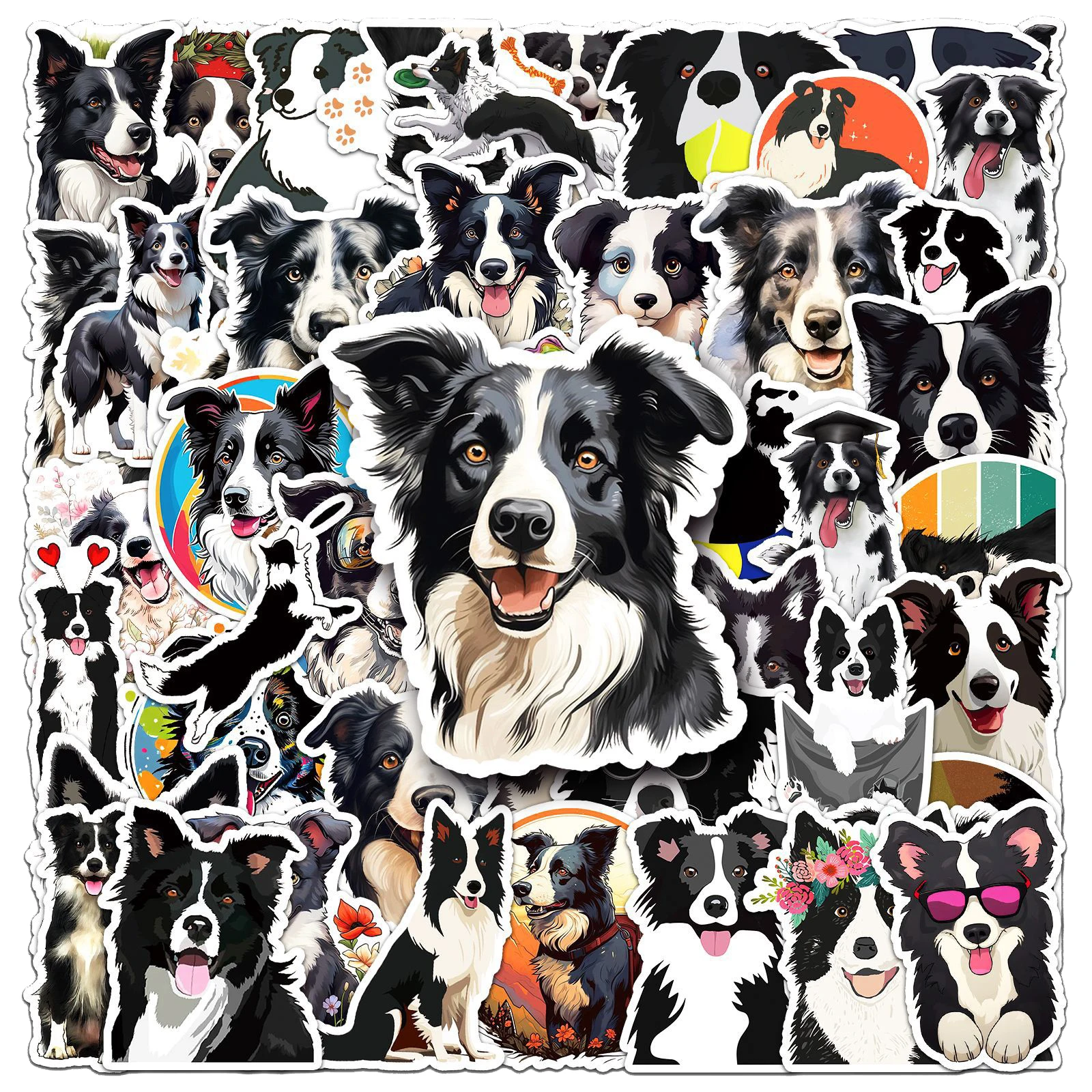 

10/30/50PCS Cute Border Collie Animals Sticker Kawaii Dog Cartoon Stickers for Kid Travel Luggage Scrapbooking Graffiti Decals