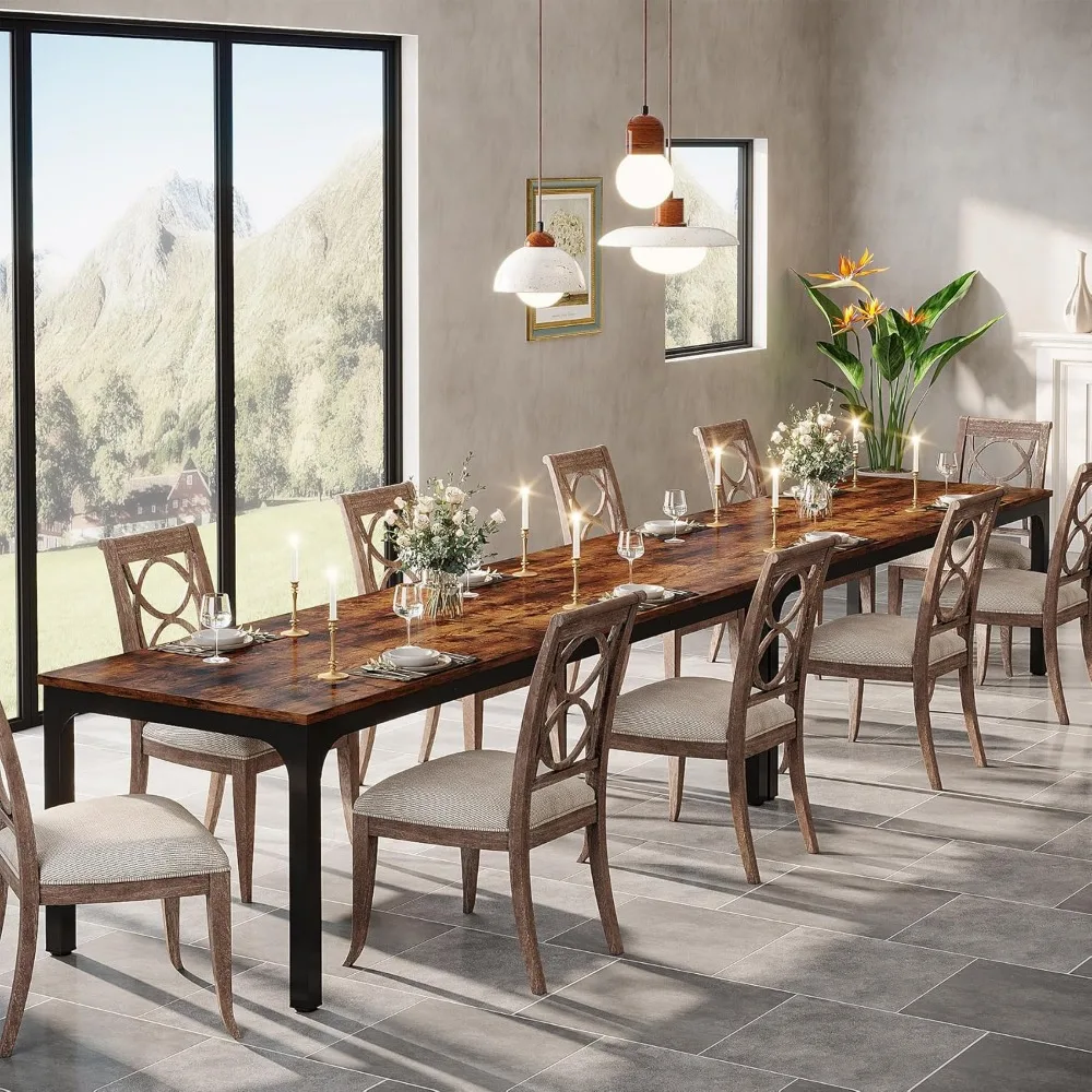 Large Rustic Industrial Style 78.7 Rectangle Wood Dining Table Seats 6-8, Narrow Design for Comfortable Dining