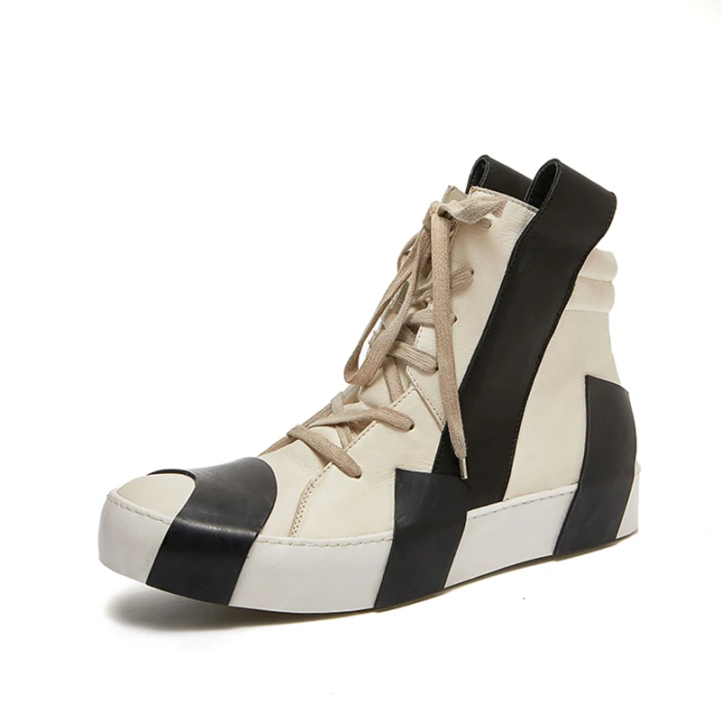 

Handmade Genuine Leather Retro Casual Outdoor Work High Top Shoes Men Motorcycle Riding Boots Male Sport Flat Ankle Boots Male