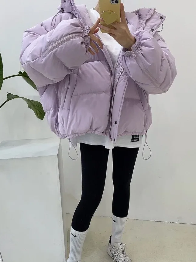 트렌디한 겨울용 면 재킷 여성용 루즈 디자인 모자 끈 따뜻한 패셔너블한 안티에이징 아우터웨어 한국 스타일