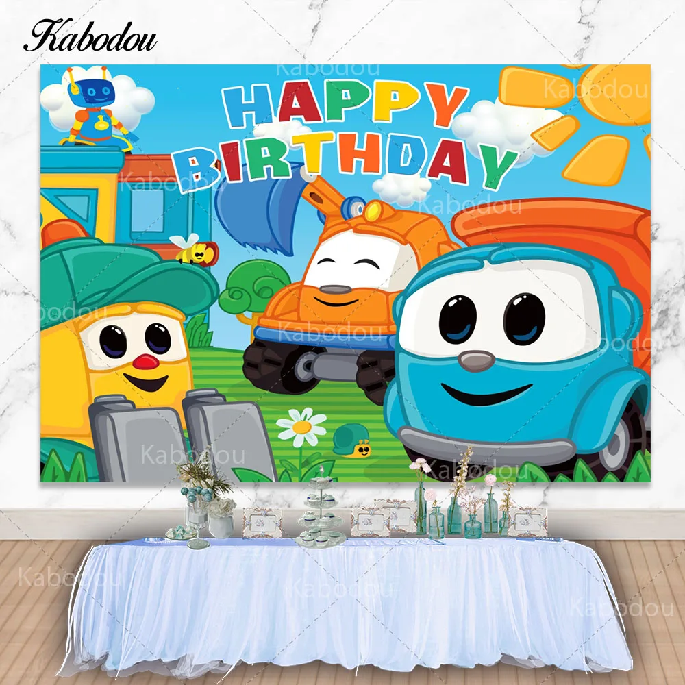 Kabodou Leo The Truck Photo Backdrop Kids Happy Birthday Baby Shower Photography Background Decor Props