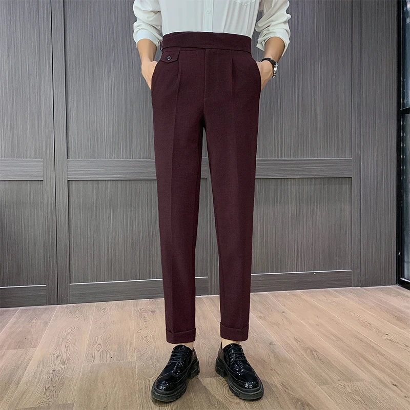 

4Colors High Waist Men Dress Pants Simple All Match Fashion Straight Men's Trousers Slim Fit Casual Full Length Suit Pants Man