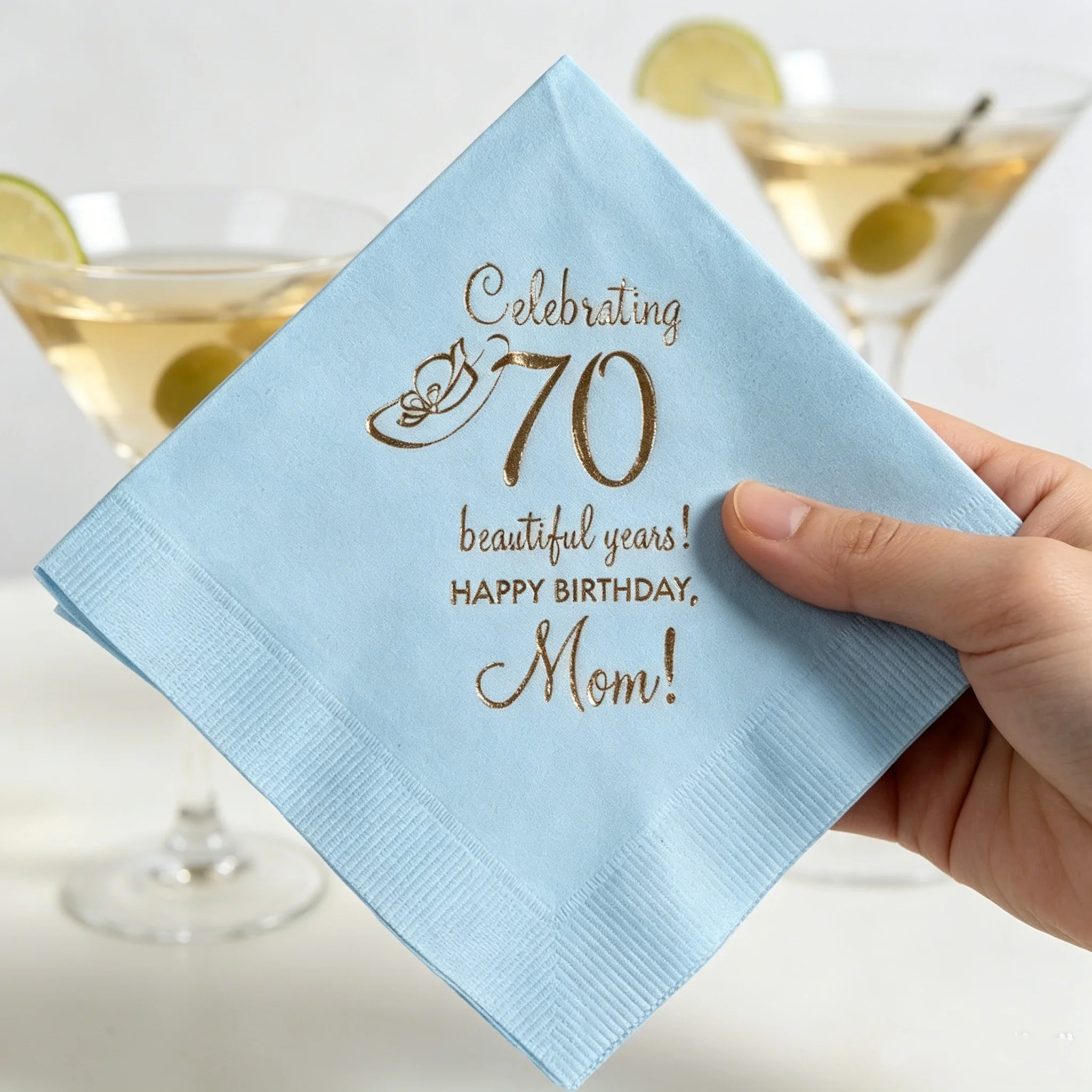 

50pcs Personalized Birthday Napkins - Custom "Celebrating [Age] Beautiful Years" Printed Cocktail Napkins with Name, Disposable