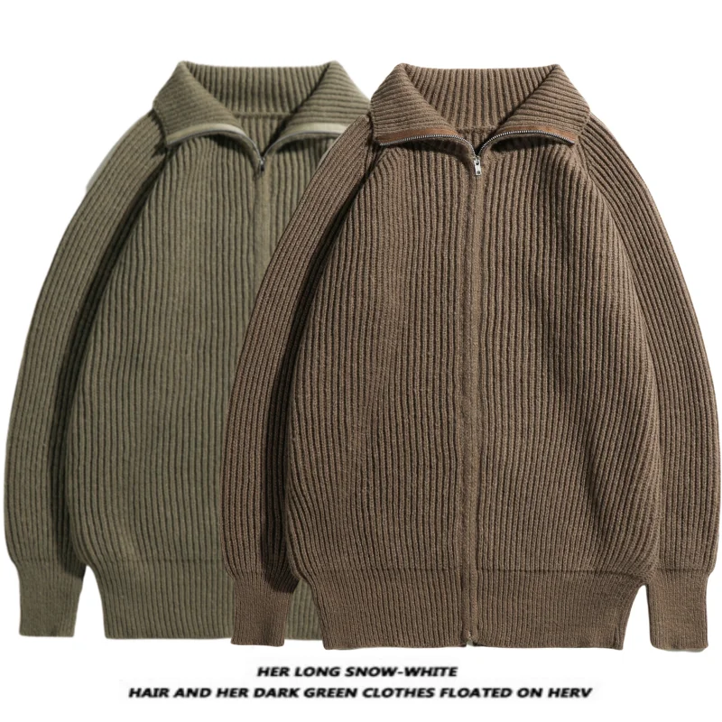 

Утепленный вязаный кардиган на молнии с высоким воротником для мужчин, осенне-зимний повседневный свитер с длинными рукавами, модный цветной дизайн