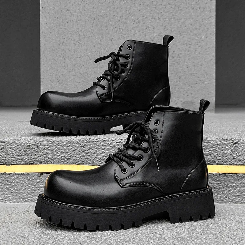 

Мужские повседневные деловые ботинки большого размера из натуральной кожи, осенне-зимняя обувь, черные ковбойские ботинки на платформе, стильные ботинки до щиколотки, botas hombre