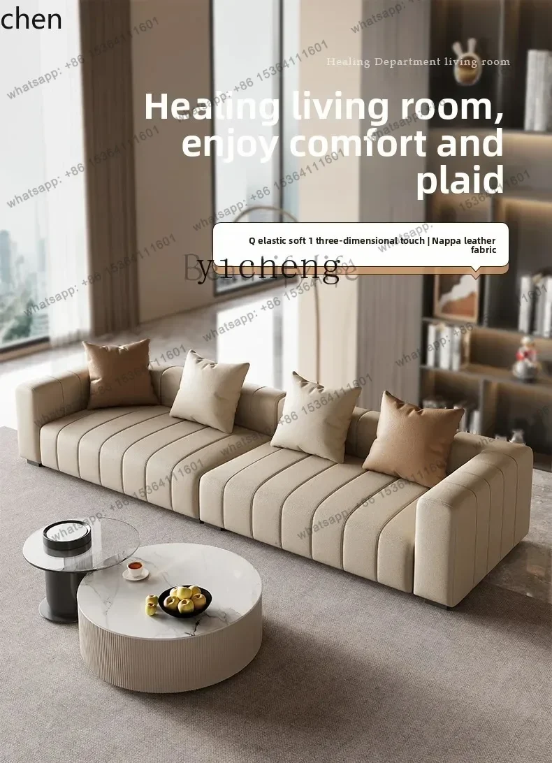 PG  Genuine Leather Sofa for Living Room, Ultra Minimalist Top Layer Cowhide Modern Straight Three-Seater Sofa