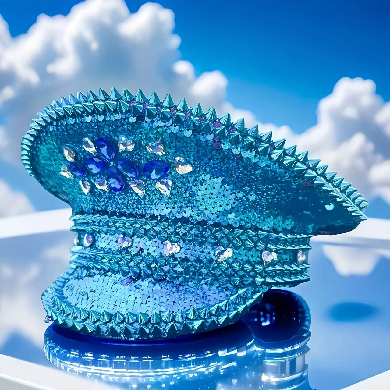 HongLuan 빈티지 블루 Steampunk 캡틴 모자 블링 블링 빌딩 맨 축제 여성용 - 군용 액세서리 & 남성용 모자