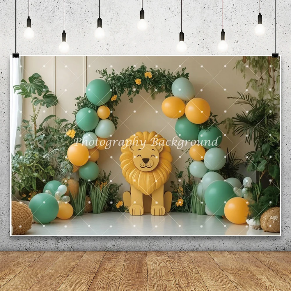 الغابة الحيوان حفلة عيد ميلاد التصوير خلفية بالونات قوس الأسد استحمام الطفل الاطفال كعكة سحق صورة ديكور خلفية الصورة