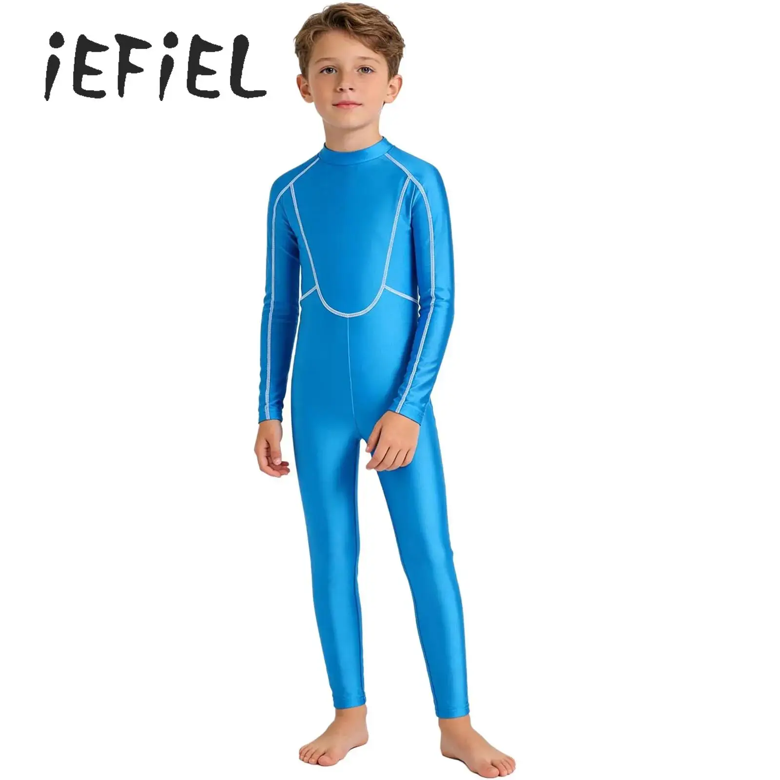 

Kids Wetsuit Boys One-Piece Swimsuit Mock Neck Long Sleeve Back Zipper Long Pants Slim Fit Bodysuit Jumpsuit Surfing Swimwear