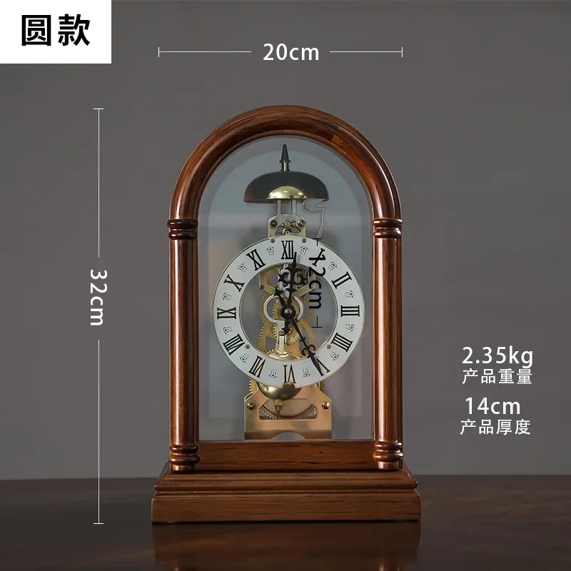 Luxury Mechanical Clock Wood Retro Silent Desk Clock with Pendulum Metal Vintage Desktop Chiming Clocks Clockwork Aesthetic Gift