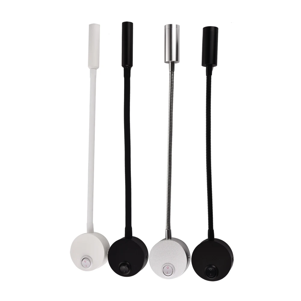 morden white silver black wall light bedroom reading lamp 360 degree flexible Gooseneck corridor wall lamp wall sconce 3W EUplug