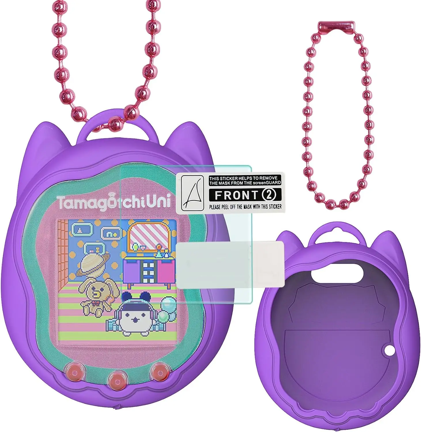 Neue Silikon hülle und Displays chutz folie und Farb ketten ersatz für Tamagotchi Uni