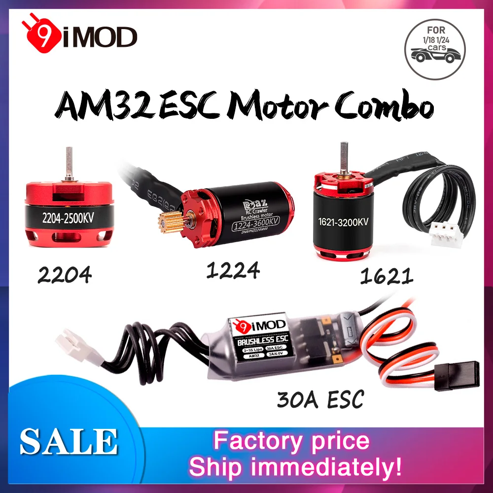 9IMOD Brushless ESC Motor Combo AM32 30A Mini ESC 1224/1621/2204 Outrunner Motor For RC 1/18 1/24 Crawler Car Axial SCX24 TRX4M
